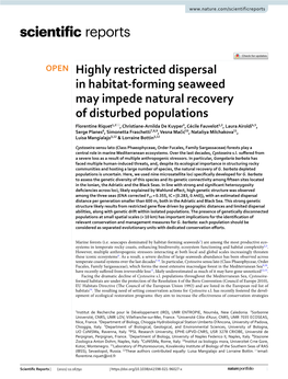 Highly Restricted Dispersal in Habitat-Forming Seaweed