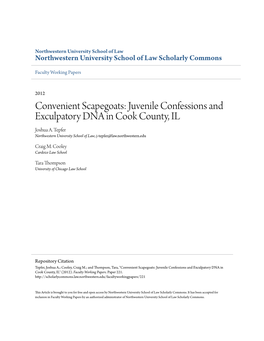 Juvenile Confessions and Exculpatory DNA in Cook County, IL Joshua A