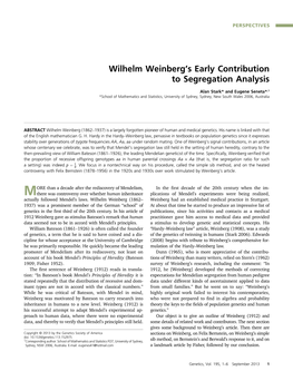 Wilhelm Weinberg's Early Contribution to Segregation Analysis