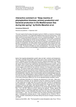 Deep Maxima of Phytoplankton Biomass, Primary Production and Bacterial Production in the Mediterranean Sea During Late Spring” by Emilio Marañón Et Al