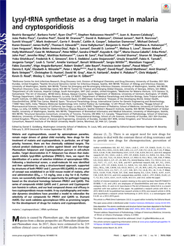 Lysyl-Trna Synthetase As a Drug Target in Malaria and Cryptosporidiosis