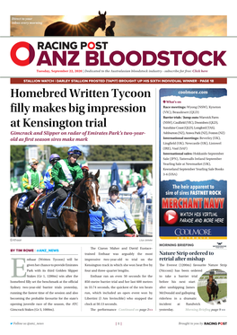 Homebred Written Tycoon Filly Makes Big Impression at Kensington Trial | 2 | Tuesday, September 22, 2020