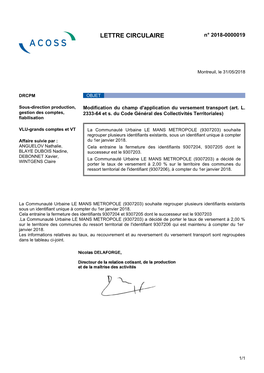 LETTRE CIRCULAIRE N° 2018-0000019