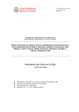 Indicadores Del Título En La USAL CURSO 2019-2020