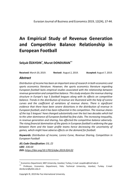 An Empirical Study of Revenue Generation and Competitive Balance Relationship in European Football