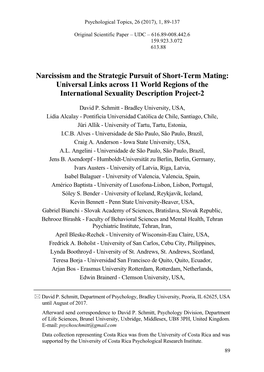 Narcissism and the Strategic Pursuit of Short-Term Mating: Universal Links Across 11 World Regions of the International Sexuality Description Project-2