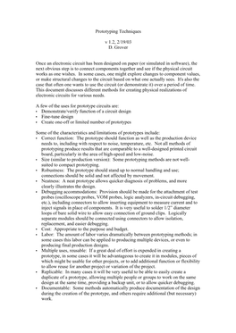 Prototyping Techniques V 1.2, 2/19/03 D. Grover Once an Electronic Circuit