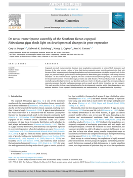 De Novo Transcriptome Assembly of the Southern Ocean Copepod Rhincalanus Gigas Sheds Light on Developmental Changes in Gene Expression