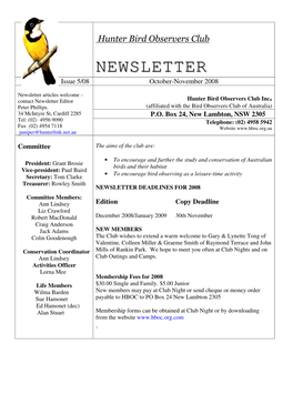 Newsletter Articles Welcome – Contact Newsletter Editor Hunter Bird Observers Club Inc