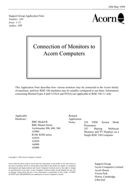 Connection of Monitors to Acorn Computers