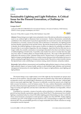 Sustainable Lighting and Light Pollution: a Critical Issue for the Present Generation, a Challenge to the Future