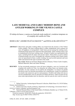 Late Medieval and Early Modern Bone and Antler Working in the Vilnius Castle Complex