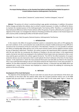 Pre-Impact Braking Influence on the Standard Seat-Belted and Motorized Seat-Belted Occupants in Frontal Collisions Based on Anth