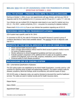 G11.11: New Icd-10-Cm (Diagnosis) Code for Friedreich's Ataxia