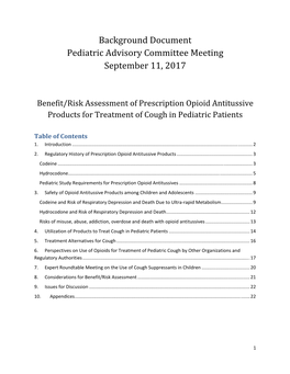 Benefit/Risk Assessment of Prescription Opioid Antitussive Products for Treatment of Cough in Pediatric Patients