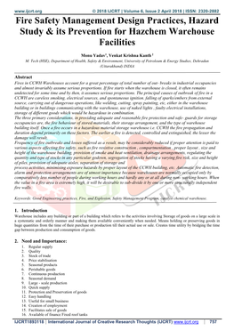 Fire Safety Management Design Practices, Hazard Study & Its Prevention for Hazchem Warehouse Facilities