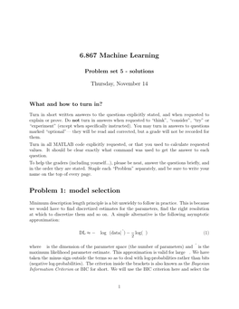 6.867 Machine Learning Problem 1: Model Selection