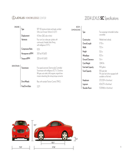 2004 LEXUS SC Specifications