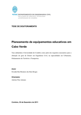 Planeamento De Equipamentos Educativos Em Cabo Verde