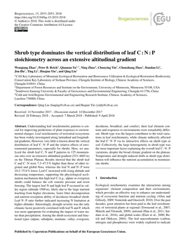 Article Is Available Online Sponses to Climate, Soil and Plant Growth Form, Ecography, 36, At