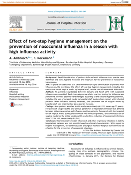 Effect of Two-Step Hygiene Management on the Prevention of Nosocomial Inﬂuenza in a Season with High Inﬂuenza Activity