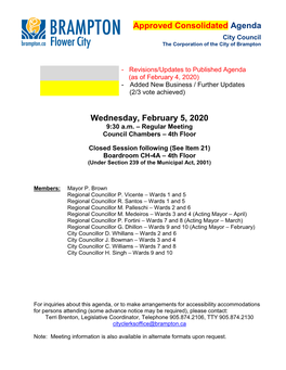 Council Agenda for February 5, 2020