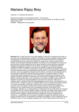 Mariano Rajoy Brey Diciembre 11, Presidente Del Gobierno