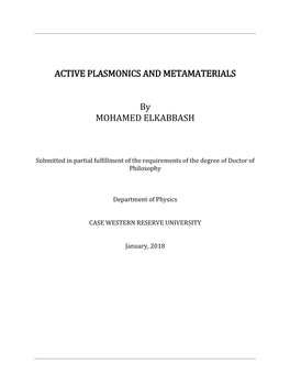 ACTIVE PLASMONICS and METAMATERIALS by MOHAMED