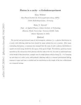 Photon in a Cavity--A Gedankenexperiment