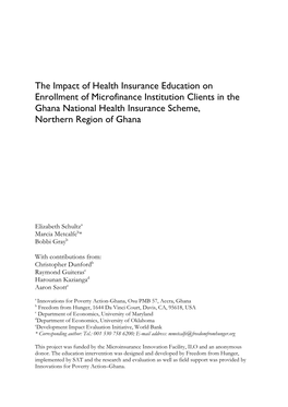 The Impact of Health Insurance Education on Enrollment of Microfinance Institution Clients in the Ghana National Health Insurance Scheme, Northern Region of Ghana