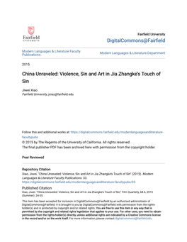 Violence, Sin and Art in Jia Zhangkeâ•Žs Touch Of