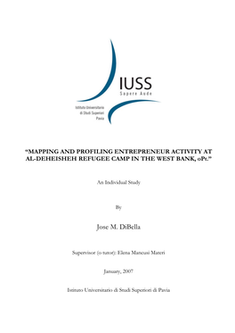 MAPPING and PROFILING ENTREPRENEUR ACTIVITY at AL-DEHEISHEH REFUGEE CAMP in the WEST BANK, Opt.”