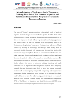 Masculinization of Agriculture in the Vietnamese Mekong River Delta: the Power of Migration and Remittance Investment on Adoption of Sustainable Production Practice