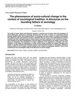 The Phenomenon of Socio-Cultural Change in the Context of Sociological Tradition: a Discourse on the Founding Fathers of Sociology