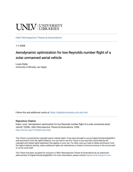 Aerodynamic Optimization for Low Reynolds Number Flight of a Solar Unmanned Aerial Vehicle