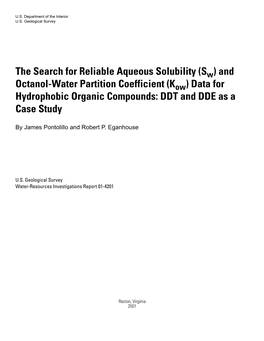 And Octanol-Water Partition Coefficient (Kow) Data for Hydrophobic Organic Compounds: DDT and DDE As a Case Study