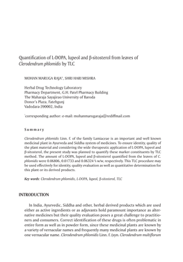 Quantification of L-DOPA, Lupeol and Β-Sitosterol from Leaves of Clerodendrum Phlomidis by TLC