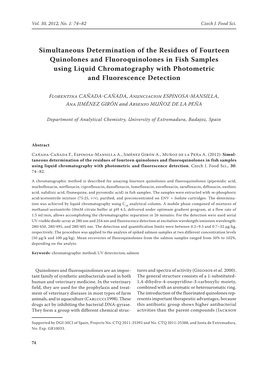 Simultaneous Determination of the Residues of Fourteen Quinolones