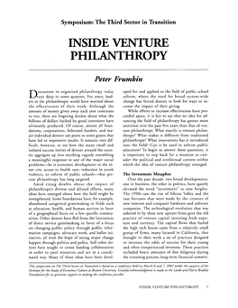 Inside Venture Philanthropy