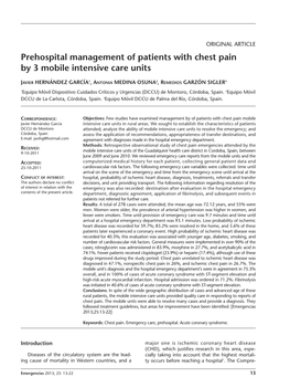 Prehospital Management of Patients with Chest Pain by 3 Mobile Intensive Care Units