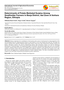 Determinants of Potato Marketed Surplus Among Smallholder Farmers in Banja District, Awi Zone of Amhara Region, Ethiopia