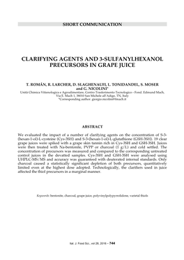 Clarifying Agents and 3-Sulfanylhexanol Precursors in Grape Juice