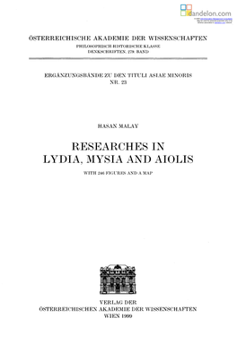 Researches in Lydia, Mysia and Aiolis