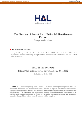 The Burden of Secret Sin: Nathaniel Hawthorne's Fiction