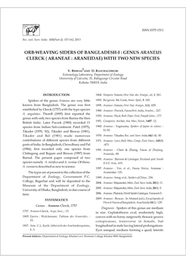 Genus Araneus Clerck ( Araneae : Araneidae) with Two New Species