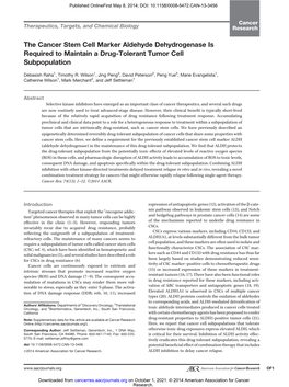 The Cancer Stem Cell Marker Aldehyde Dehydrogenase Is Required to Maintain a Drug-Tolerant Tumor Cell Subpopulation