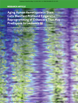 Aging Human Hematopoietic Stem Cells Manifest Profound Epigenetic Reprogramming of Enhancers That May Predispose to Leukemia