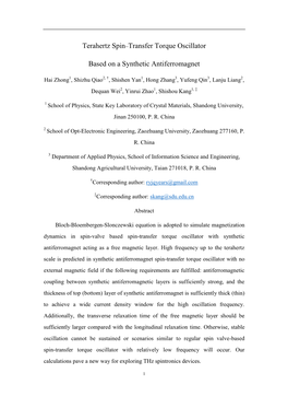 Terahertz Spin–Transfer Torque Oscillator Based on a Synthetic