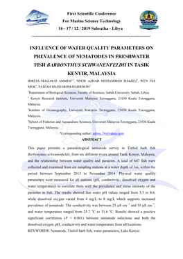 Influence of Water Quality Parameters on Prevalence