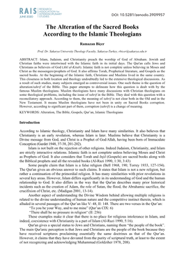 R AA I SS INTERDISCIPLINARY JUNE 2020 STUDIES DOI: 10.5281/Zenodo.3909957 the Alteration of the Sacred Books According to the Islamic Theologians